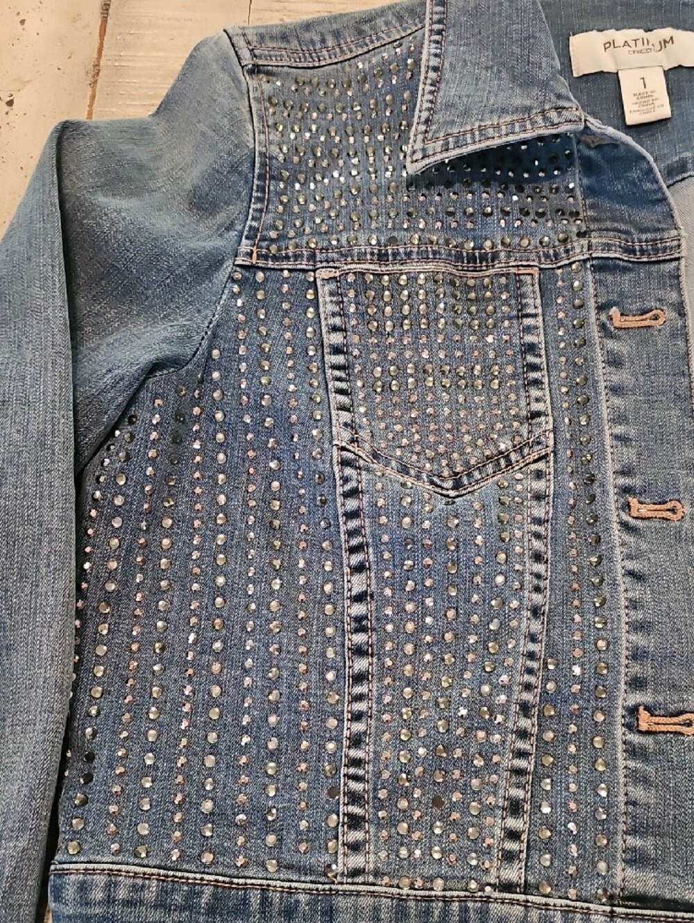 Chico's Platinum Blue Studded Denim Jacket - Picture 3 of 14